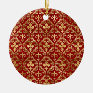 Fleur-de-lis mönster lyxröd julgransprydnad keramik