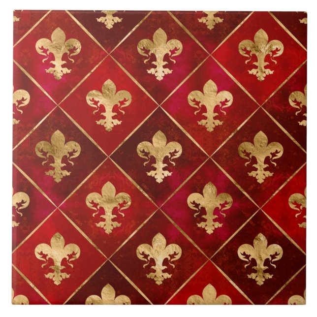 Fleur-de-lis mönster lyxröd kakelplatta (Framsidan)
