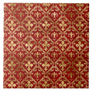 Fleur-de-lis mönster lyxröd kakelplatta