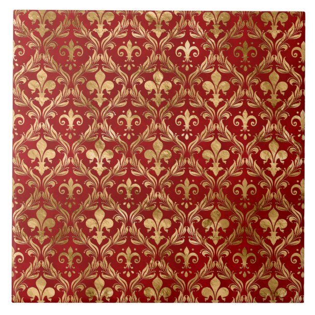 Fleur-de-lis mönster lyxröd kakelplatta (Framsidan)