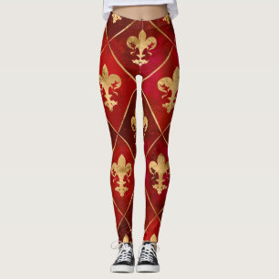 Fleur-de-lis mönster lyxröd leggings