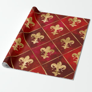 Fleur-de-lis mönster lyxröd presentpapper