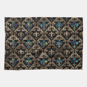 Fleur-de-lis-mönster marmor och guld kökshandduk