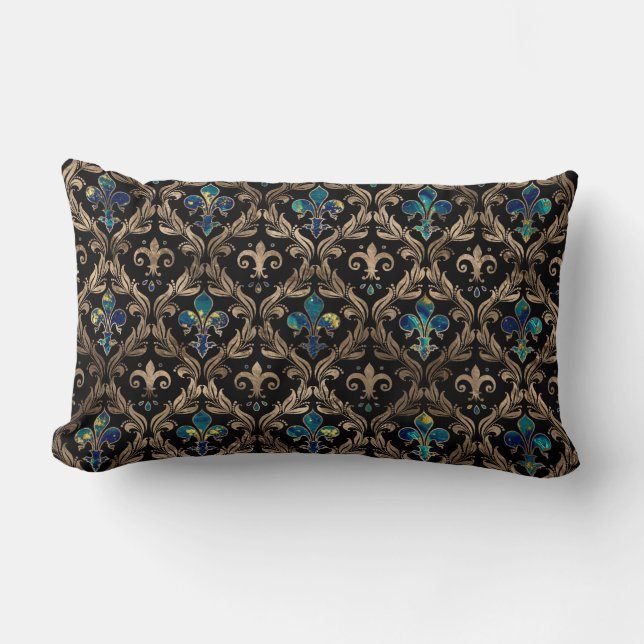Fleur-de-lis-mönster marmor och guld lumbarkudde (Framsida)