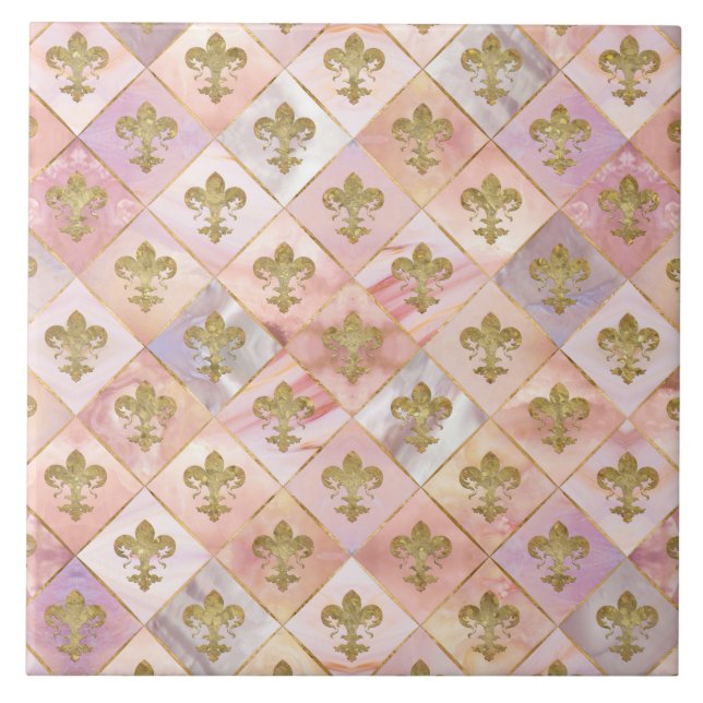 Fleur-de-lis mönster Pastel Quartz Kakelplatta (Framsidan)