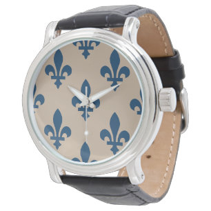 Fleur de Lis-mönster, Royal fransk blå på kräm Armbandsur