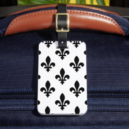 Fleur de Lis Mönster, Royal Fransk, Black on White Bagagebricka