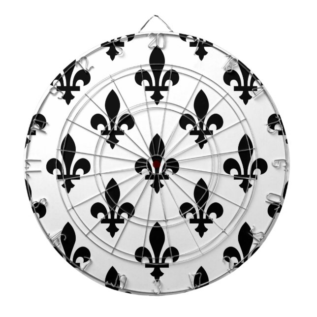 Fleur de Lis Mönster, Royal Fransk, Black on White Darttavla (Framsidan)