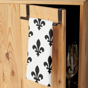 Fleur de Lis Mönster, Royal Fransk, Black on White Kökshandduk