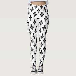 Fleur de Lis Mönster, Royal Fransk, Black on White Leggings