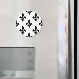 Fleur de Lis Mönster, Royal Fransk, Black on White Magnet