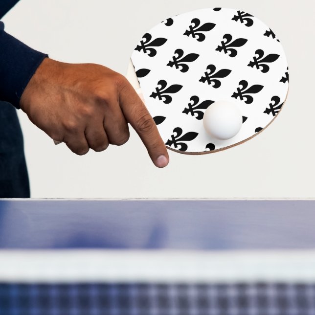Fleur de Lis Mönster, Royal Fransk, Black on White Pingisracket (Insitu)