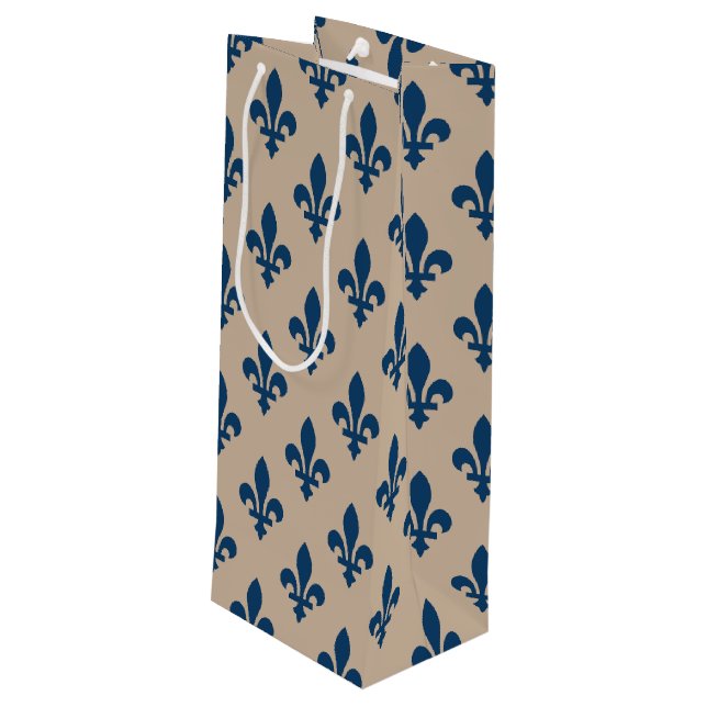 Fleur de Lis Mönster, Royal Fransk Blue på Cream (Baksidan Vinklad)