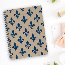 Fleur de Lis Mönster, Royal Fransk Blue på Cream