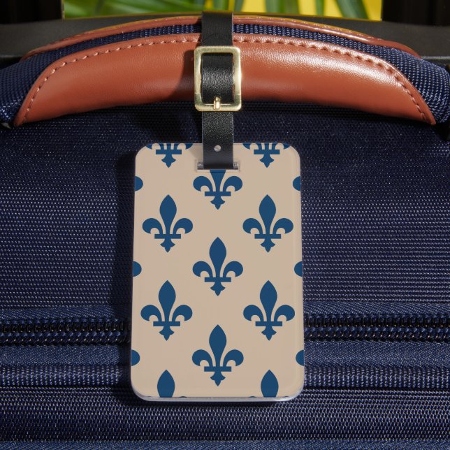 Fleur de Lis Mönster, Royal Fransk Blue på Cream Bagagebricka (Framsida Insitu 2)