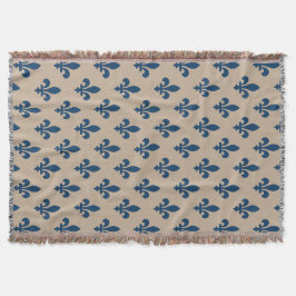 Fleur de Lis Mönster, Royal Fransk Blue på Cream Filt
