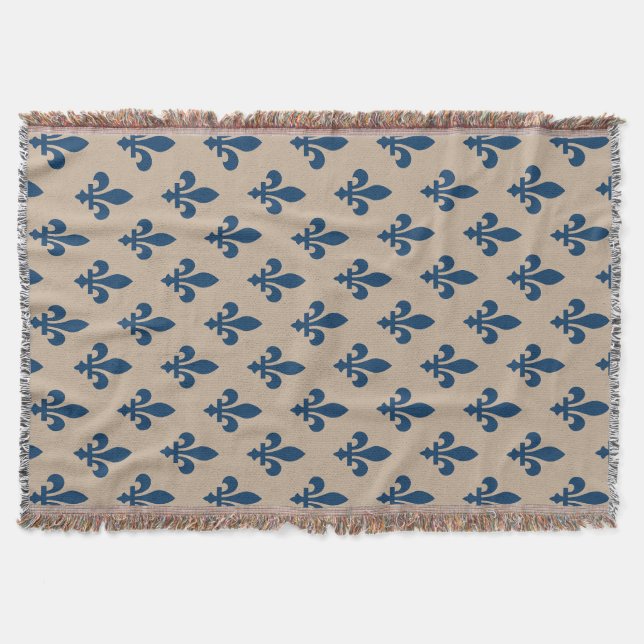 Fleur de Lis Mönster, Royal Fransk Blue på Cream Filt (Framsidan)