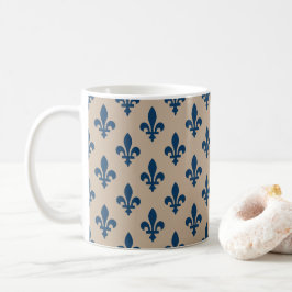 Fleur de Lis Mönster, Royal Fransk Blue på Cream Kaffemugg