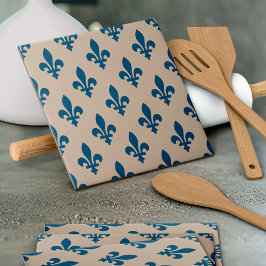 Fleur de Lis Mönster, Royal Fransk Blue på Cream Kakelplatta