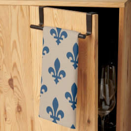 Fleur de Lis Mönster, Royal Fransk Blue på Cream Kökshandduk