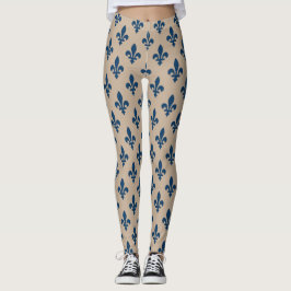 Fleur de Lis Mönster, Royal Fransk Blue på Cream Leggings