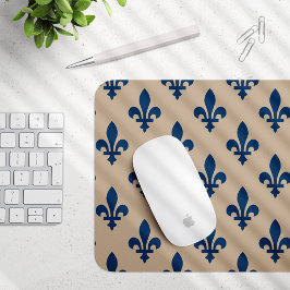 Fleur de Lis Mönster, Royal Fransk Blue på Cream Musmatta