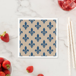 Fleur de Lis Mönster, Royal Fransk Blue på Cream Pappersservett
