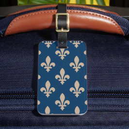 Fleur de Lis Mönster, Royal Fransk, Cream på Blue Bagagebricka