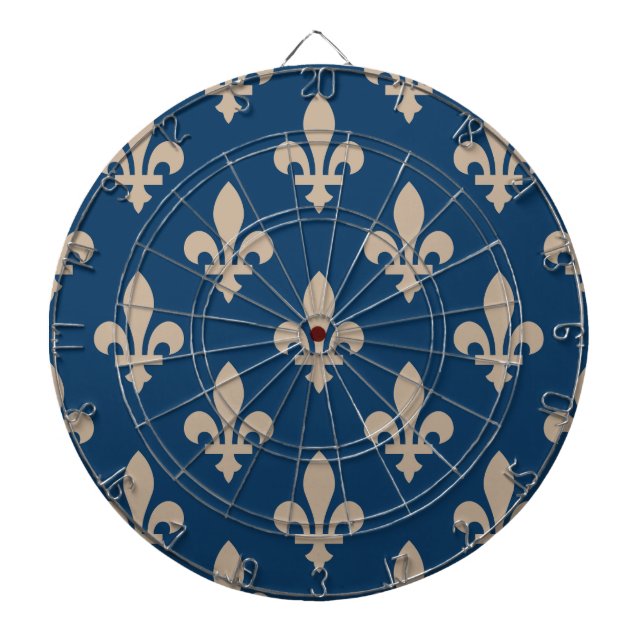 Fleur de Lis Mönster, Royal Fransk, Cream på Blue Darttavla (Framsidan)
