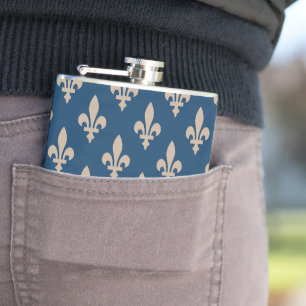 Fleur de Lis Mönster, Royal Fransk, Cream på Blue Fickplunta