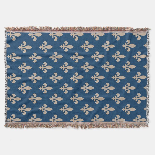 Fleur de Lis Mönster, Royal Fransk, Cream på Blue Filt (Framsidan)