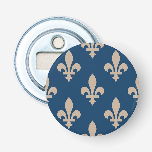 Fleur de Lis Mönster, Royal Fransk, Cream på Blue Flasköppnare (Framsidan)