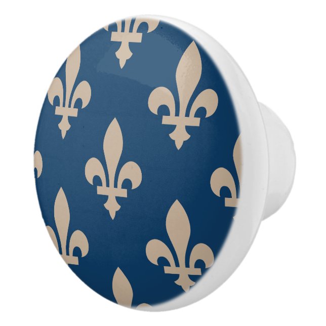 Fleur de Lis Mönster, Royal Fransk, Cream på Blue Knopp (Höger)
