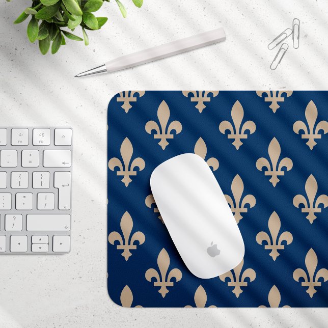 Fleur de Lis Mönster, Royal Fransk, Cream på Blue Musmatta (Skapare uppladdad)