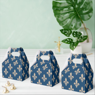 Fleur de Lis Mönster, Royal Fransk, Cream på Blue Presentaskar