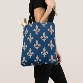 Fleur de Lis Mönster, Royal Fransk, Cream på Blue Tygkasse