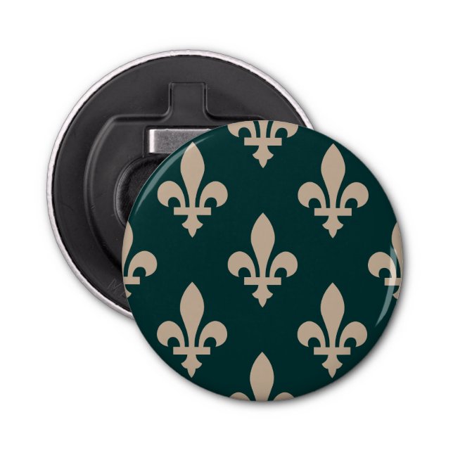 Fleur de Lis Mönster, Royal Fransk Cream på Grönt Flasköppnare (Framsidan)