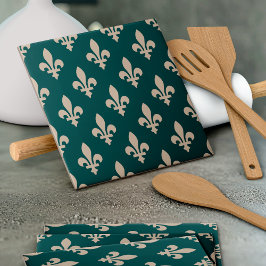 Fleur de Lis Mönster, Royal Fransk Cream på Grönt Kakelplatta