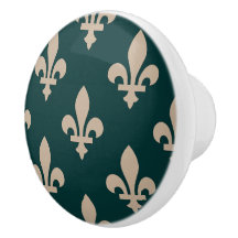 Fleur de Lis Mönster, Royal Fransk Cream på Grönt