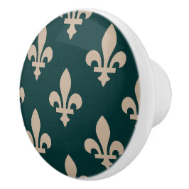 Fleur de Lis Mönster, Royal Fransk Cream på Grönt Knopp