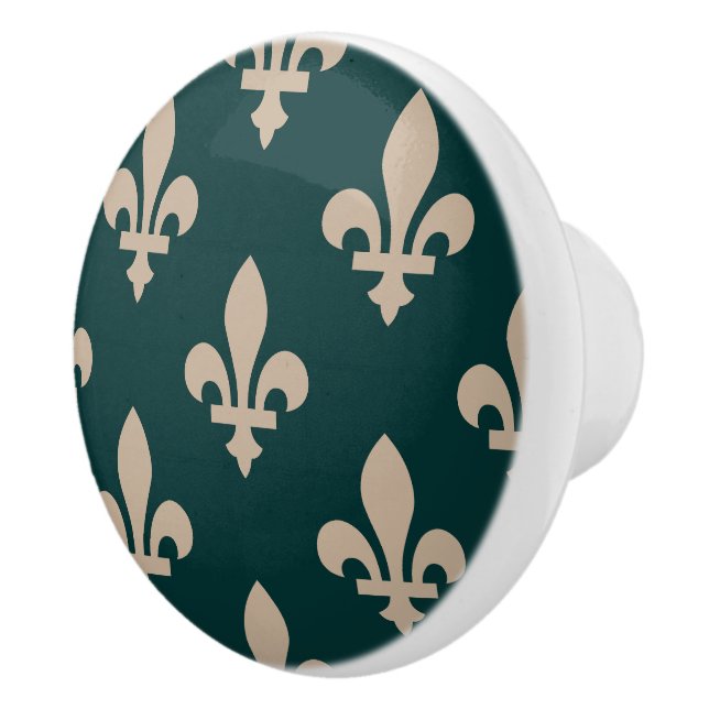 Fleur de Lis Mönster, Royal Fransk Cream på Grönt Knopp (Höger)