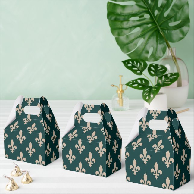 Fleur de Lis Mönster, Royal Fransk Cream på Grönt Presentaskar (Multipel)
