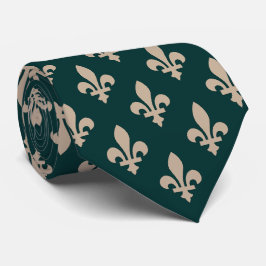 Fleur de Lis Mönster, Royal Fransk Cream på Grönt Slips