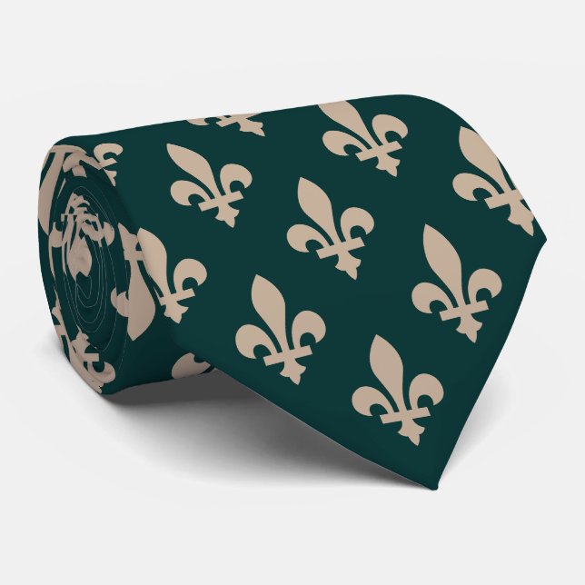 Fleur de Lis Mönster, Royal Fransk Cream på Grönt Slips (Rullad)