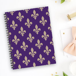 Fleur de Lis Mönster, Royal Fransk Cream på Lila Anteckningsbok