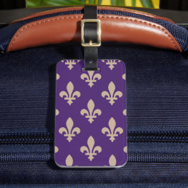 Fleur de Lis Mönster, Royal Fransk Cream på Lila Bagagebricka