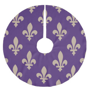 Fleur de Lis Mönster, Royal Fransk Cream på Lila Julgransmatta Borstad Polyester