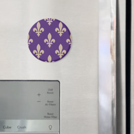 Fleur de Lis Mönster, Royal Fransk Cream på Lila Magnet