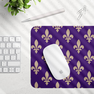 Fleur de Lis Mönster, Royal Fransk Cream på Lila Musmatta