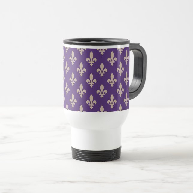 Fleur de Lis Mönster, Royal Fransk Cream på Lila Resemugg (Framsida höger)